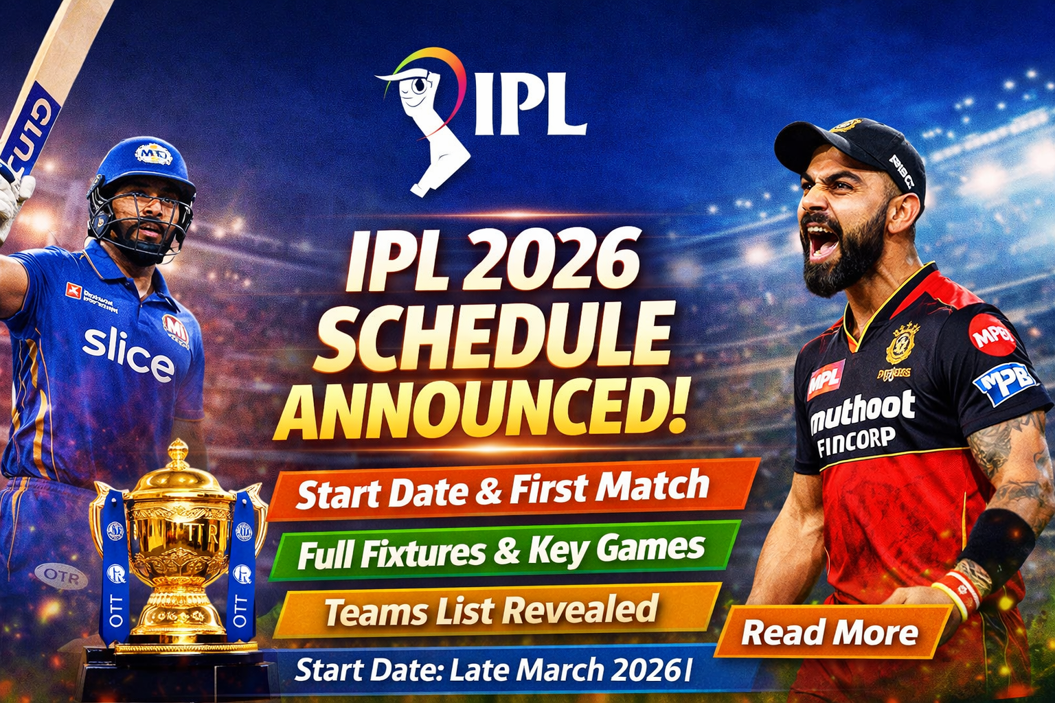 IPL 2026 Schedule Announced: Full Fixtures, Start Date, First Match & Teams List